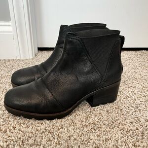 Sorel Black Leather Ankle Booties